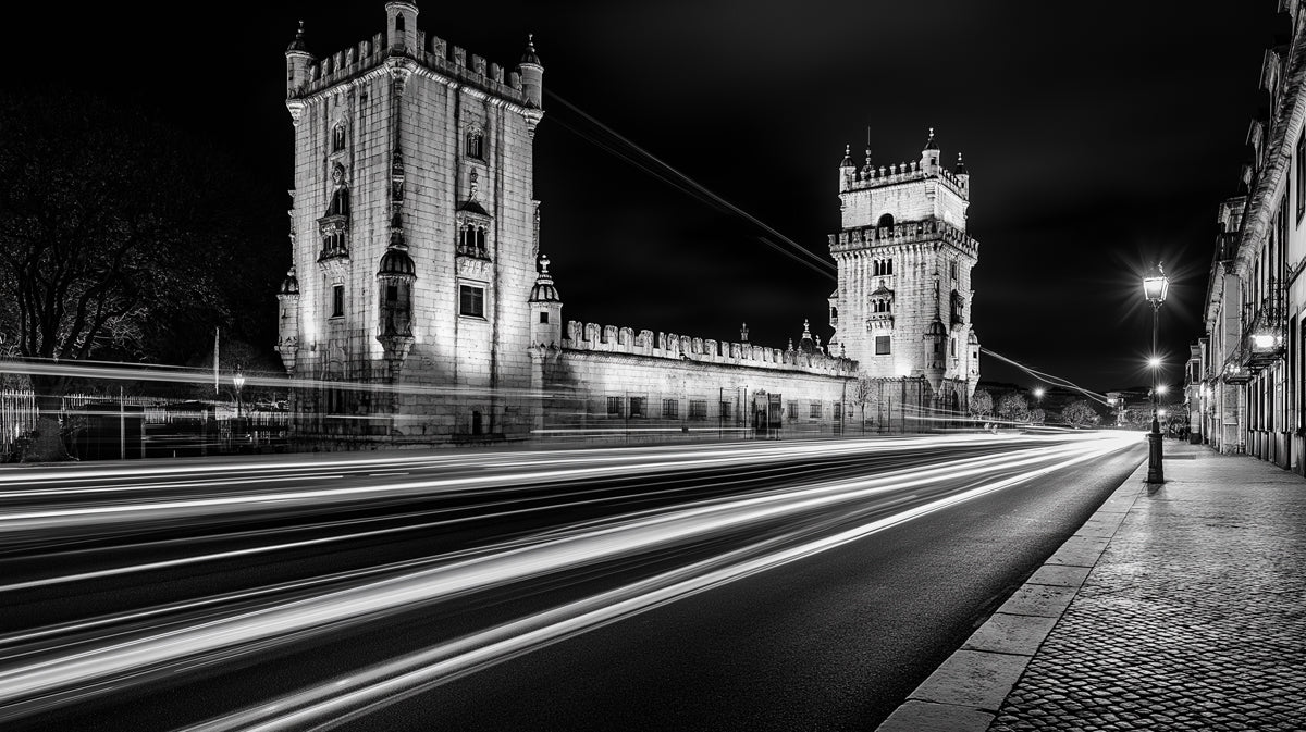 Tower with Light Trails Mural Wallpaper | Futuristic Urban Decoration