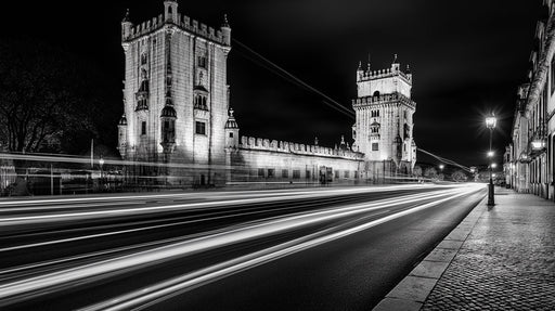 Tower with Light Trails Mural Wallpaper | Futuristic Urban Decoration