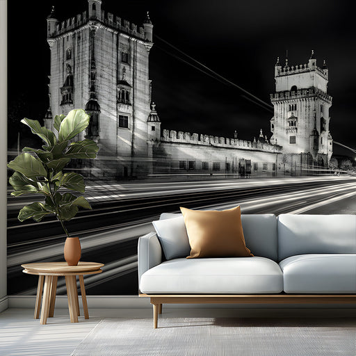 Tower with Light Trails Mural Wallpaper | Futuristic Urban Decoration