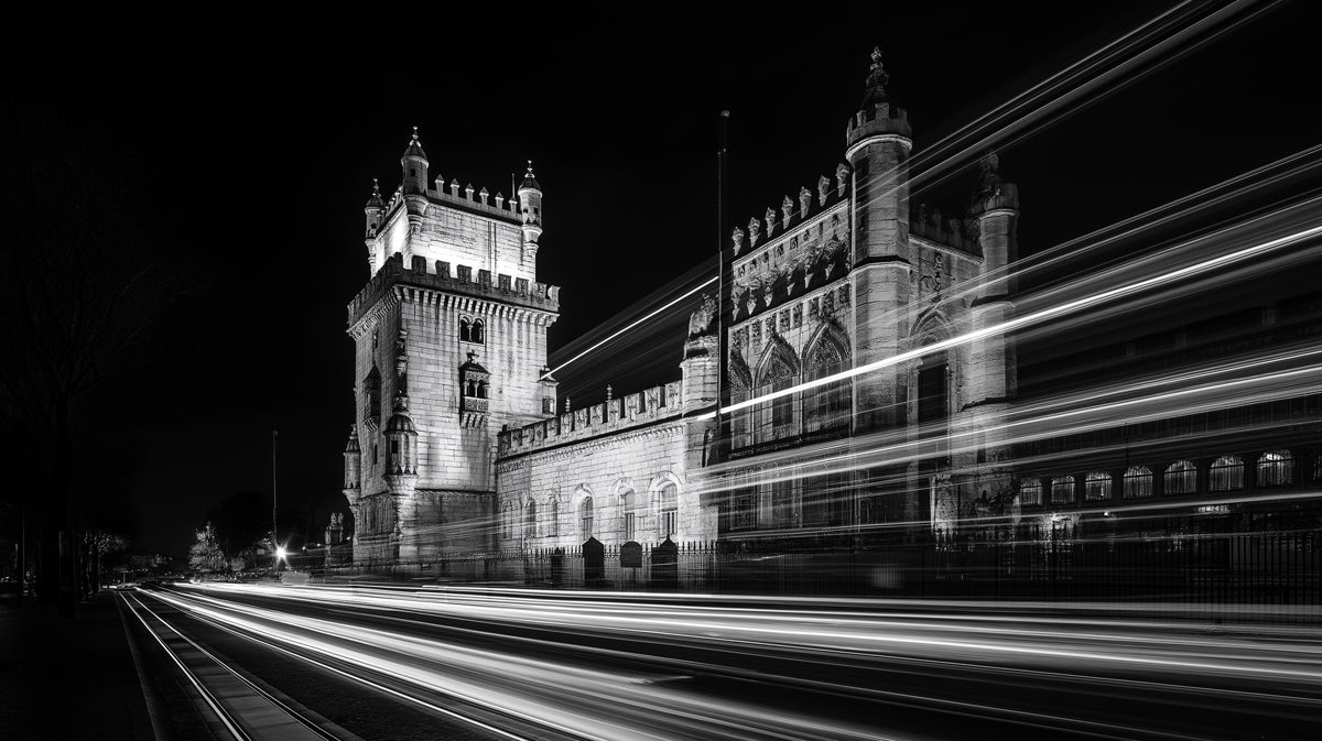 Tower with Light Trails Mural Wallpaper | Futuristic Urban Decoration
