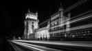 Tower with Light Trails Mural Wallpaper | Futuristic Urban Decoration