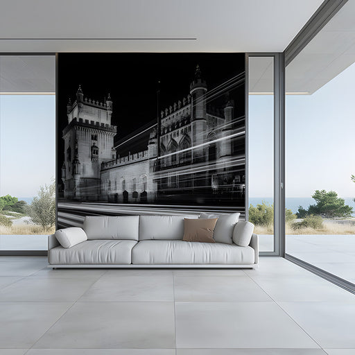 Tower with Light Trails Mural Wallpaper | Futuristic Urban Decoration