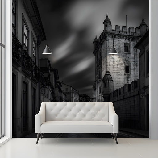 Tower in Narrow Street Mural Wallpaper | Intimate Urban Decoration