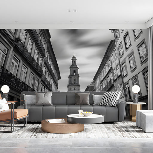 Street with Tower Mural Wallpaper | Classic Urban Decoration