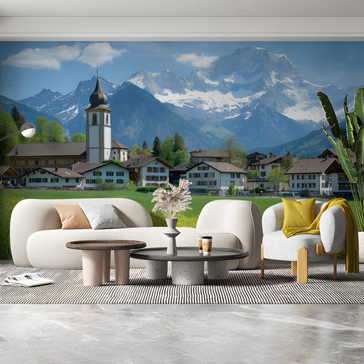 Alpine Village Mural Wallpaper | Serene Rustic Decoration