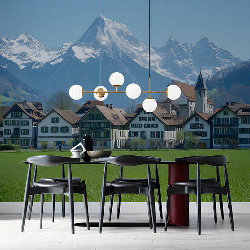 Alpine Village Mural Wallpaper | Serene Rustic Decoration