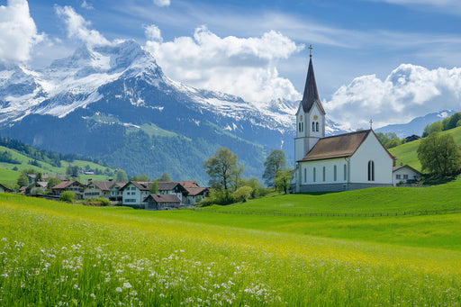 Alpine Village Mural Wallpaper | Serene Rustic Decoration