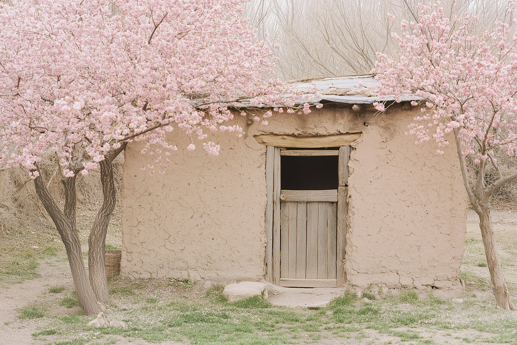 Cherry Blossom Cottage II Mural Wallpaper | Cozy Natural Decoration