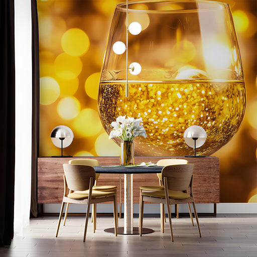 Golden Bokeh Glass Mural Wallpaper | Glamorous Modern Decoration
