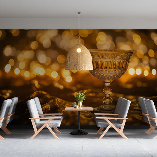 Golden Goblet with Bokeh Lights Mural Wallpaper | Glamorous Opulent Decoration