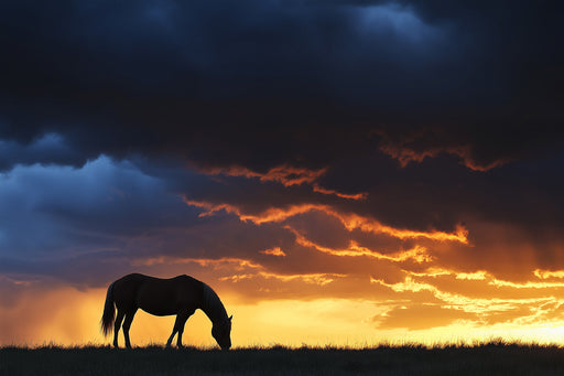 Horse in Sunset Field Mural Wallpaper | Serene Dramatic Decoration