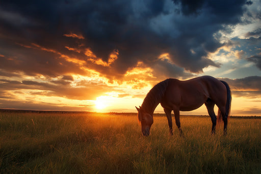 Horse in Sunset Field Mural Wallpaper | Serene Dramatic Decoration
