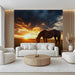 Horse in Sunset Field Mural Wallpaper | Serene Dramatic Decoration