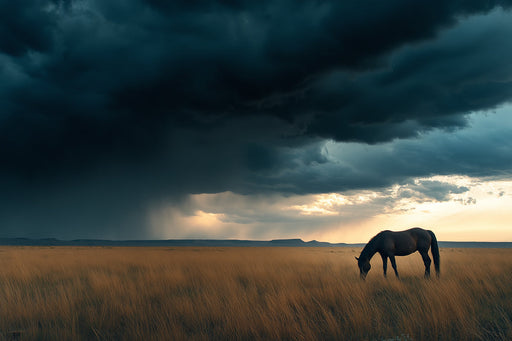 Horse in Sunset Field Mural Wallpaper | Serene Dramatic Decoration
