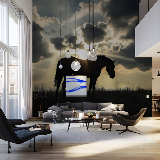 Horse with Hanging Lights Mural Wallpaper | Contemporary Bold Decoration