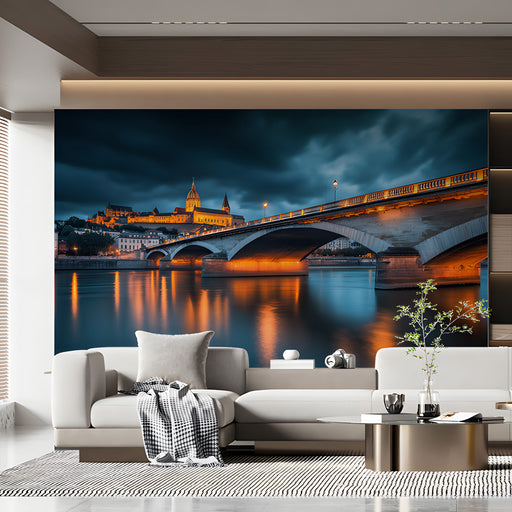 Nighttime Bridge Cityscape Mural Wallpaper | Elegant Urban Decoration