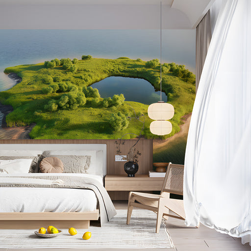Island Lake Bedroom Mural Wallpaper | Tranquil Natural Decoration