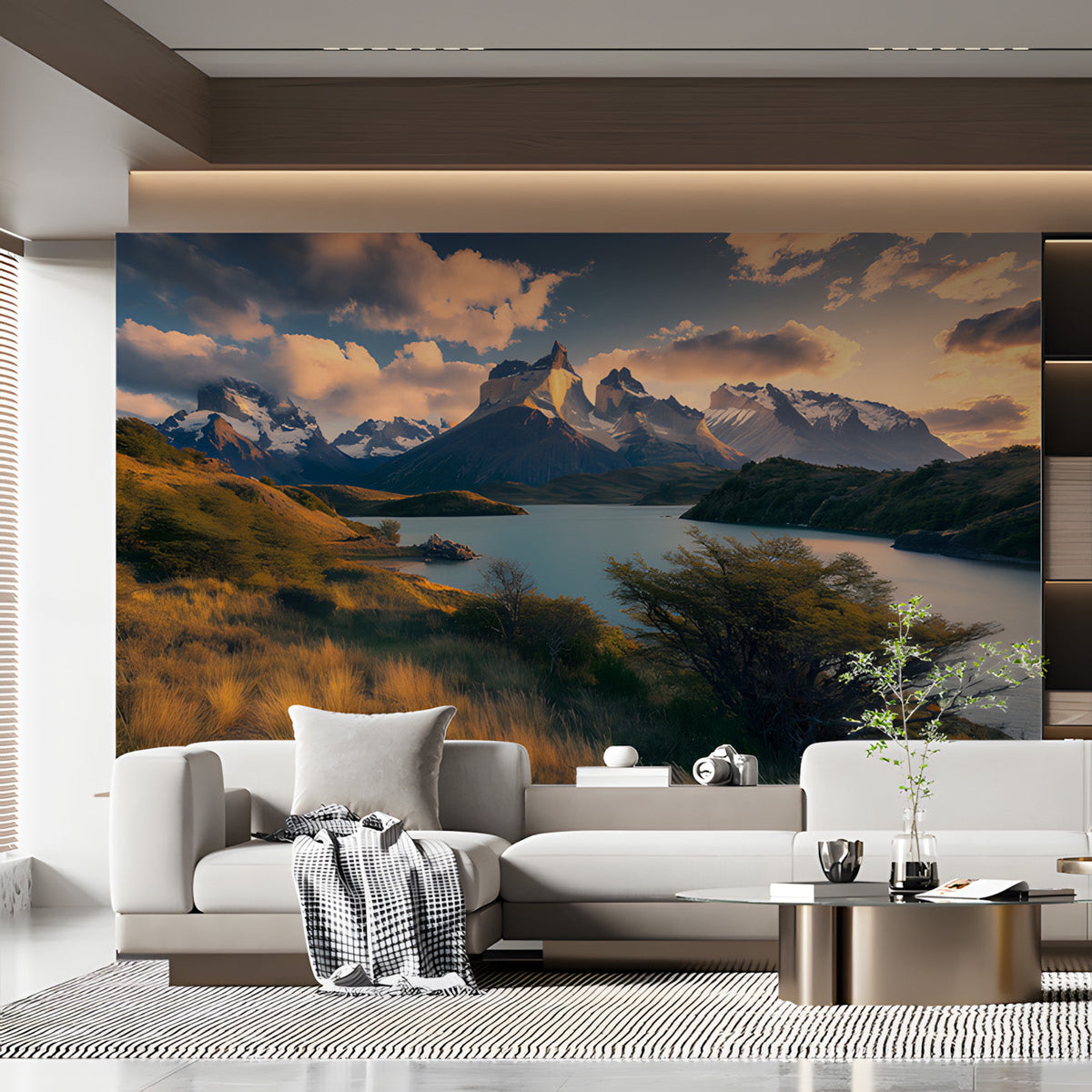 Papier peint mural coucher de soleil au lac de montagne | Grande décor ...