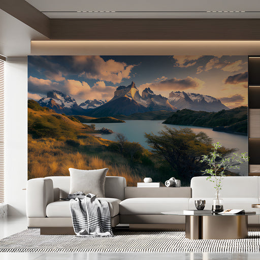 Mountain Lake Sunset Mural Wallpaper | Grand Natural Decoration