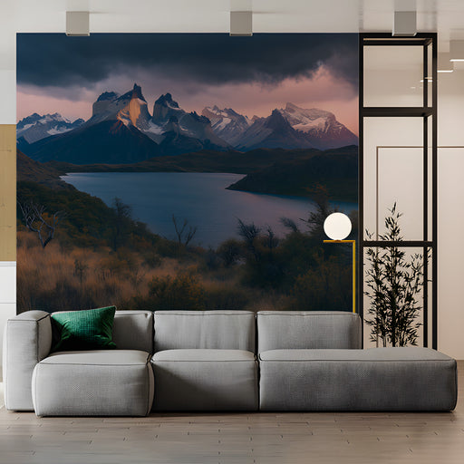 Mountain Lake Sunset Mural Wallpaper | Grand Natural Decoration