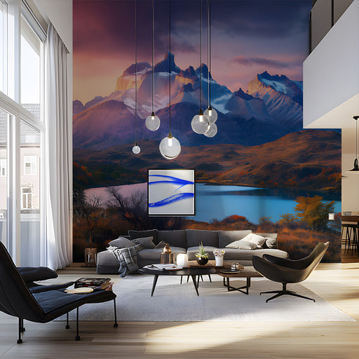 Vibrant Mountain Lake Mural Wallpaper | Dramatic Scenic