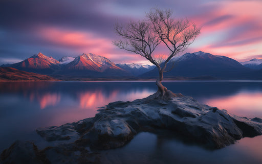Dramatic Tree Mountain Sunset Mural Wallpaper | Bold Natural Decoration