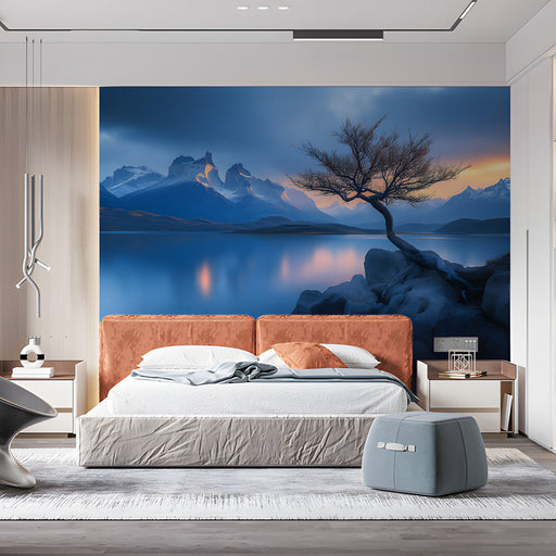 Mystical Tree by Reflective Lake Mural Wallpaper | Enchanted Serene Decoration