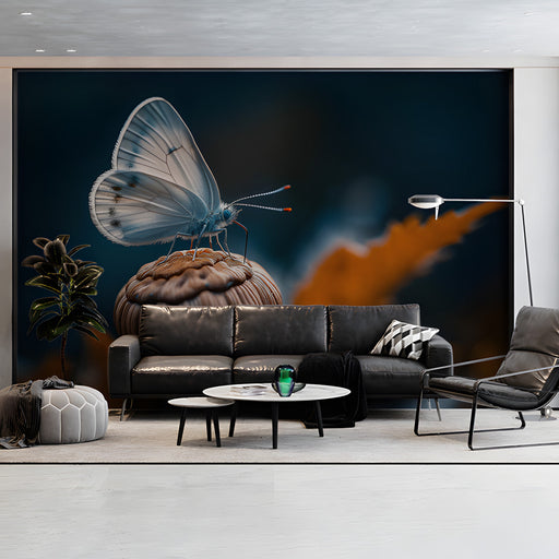 Blue Butterfly on Textured Surface Mural Wallpaper | Mystical Modern Decoration