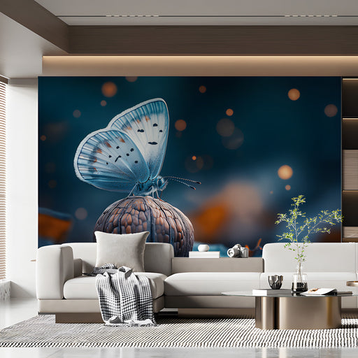 Blue Butterfly on Textured Surface Mural Wallpaper | Mystical Modern Decoration