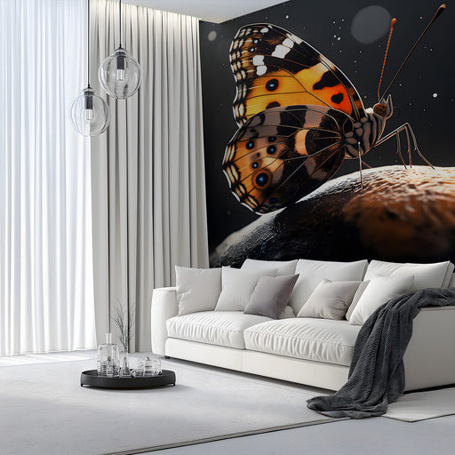 Graceful Butterfly on Dark Background Mural Wallpaper | Elegant Dramatic Decoration