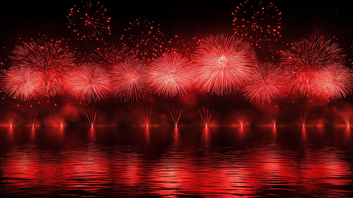 Red Fireworks Bedroom Mural Wallpaper | Dramatic Festive Decoration