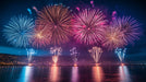 Multicolored Fireworks Over Water Living Room Mural Wallpaper | Lively Festive