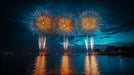 Red Fireworks Over Water Bedroom Mural Wallpaper | Dramatic Serene Decoration
