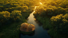 Sunlit Forest River Living Room Mural Wallpaper | Tranquil Natural Decoration
