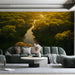 Sunlit Forest River Living Room Mural Wallpaper | Tranquil Natural Decoration