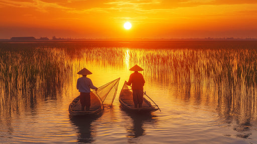 Sunset Fishing Boats Living Room Mural Wallpaper | Serene Artistic Decoration