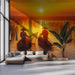 Sunset Fishing Boats Living Room Mural Wallpaper | Serene Artistic Decoration