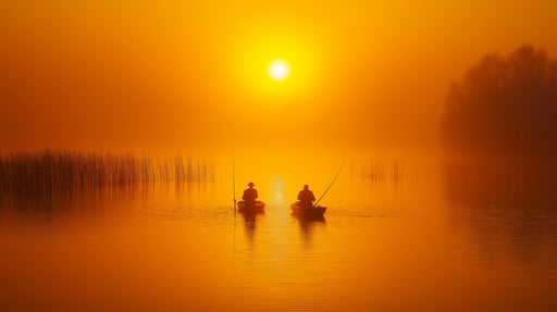 Sunset Fishing Silhouettes Living Room Mural Wallpaper | Tranquil Dramatic Decoration
