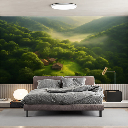 Verdant Valley Sunrise Mural Wallpaper | Refreshing Peaceful Decoration