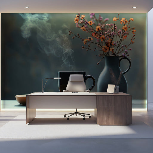 Steamy Floral Office Mural Wallpaper | Calm Inspiring Decoration