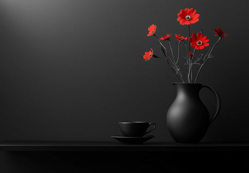 Red Floral Dining Mural Wallpaper | Bold Elegant Decoration