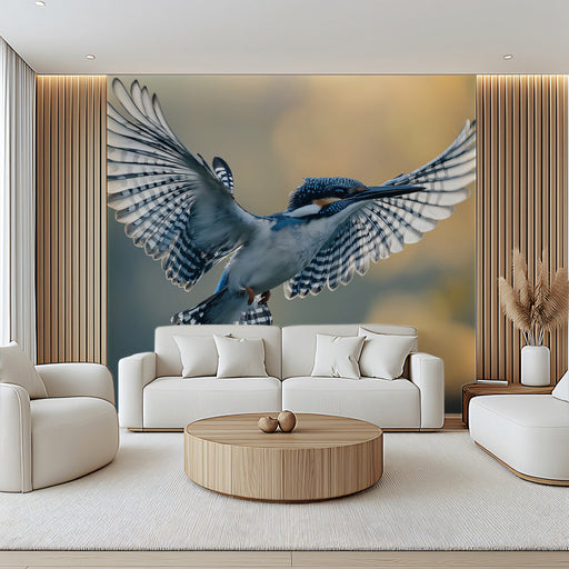 Blue Bird Living Room Mural Wallpaper | Serene Dynamic Decoration