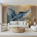 Blue Bird Living Room Mural Wallpaper | Serene Dynamic Decoration