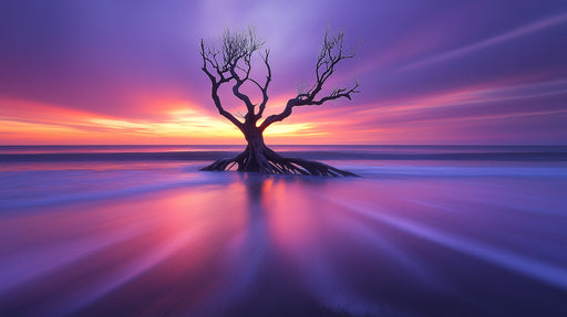Purple Sunset Tree Living Room Mural Wallpaper | Tranquil Dramatic Decoration