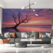 Purple Sunset Tree Living Room Mural Wallpaper | Tranquil Dramatic Decoration