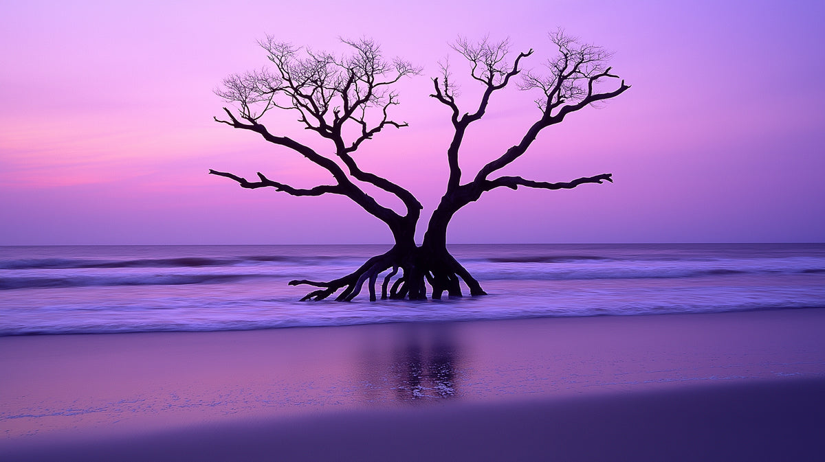 Purple Sunset Tree Dining Mural Wallpaper | Elegant Ambiance Decoration