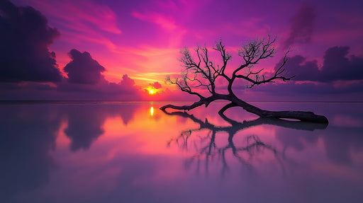 Purple Sunset Reflection Living Room Mural Wallpaper | Dramatic Tranquility Decoration
