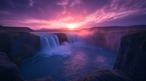 Purple Waterfall Living Room Mural Wallpaper | Dramatic Serenity Decoration