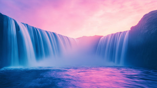 Pink Waterfall Living Room Mural Wallpaper | Dreamy Tranquil Decoration