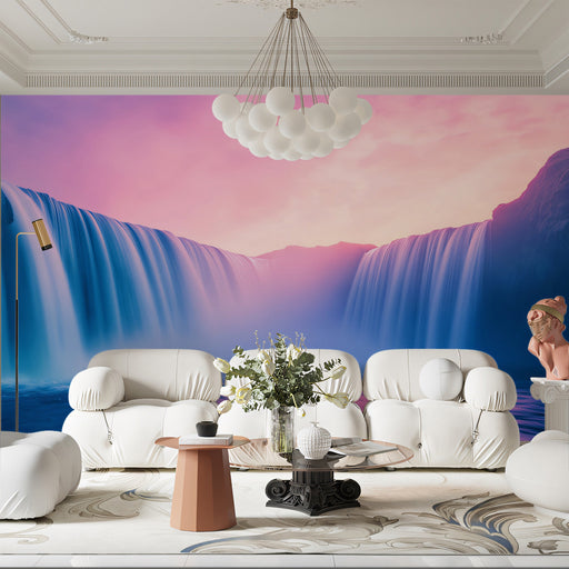 Pink Waterfall Living Room Mural Wallpaper | Dreamy Tranquil Decoration